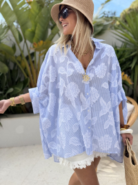 Chemise oversize AMALFI bleue texturée