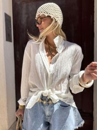 Beaded white crochet beanie