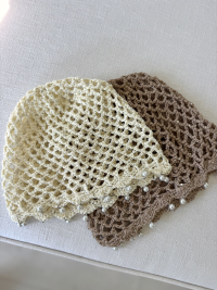 Beaded white crochet beanie
