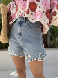 Embroidered denim shorts