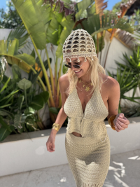 Gold crochet beanie