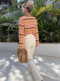 Jean flare beige taille haute à poches