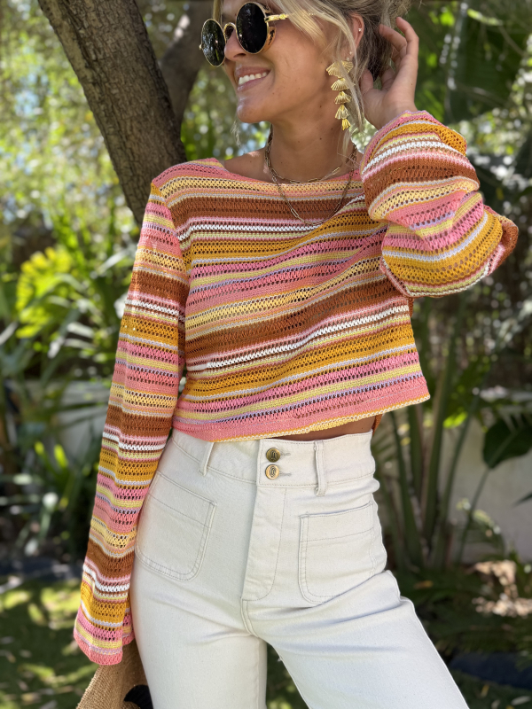 Jean flare beige taille haute à poches