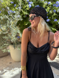 Bonnet crochet noir perlé