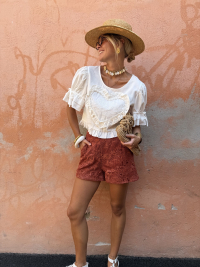 Embroidered HEART white crop top