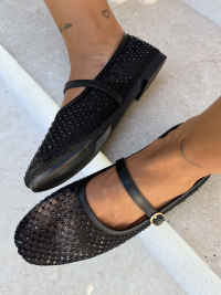 AMBER black rhinestone ballerinas