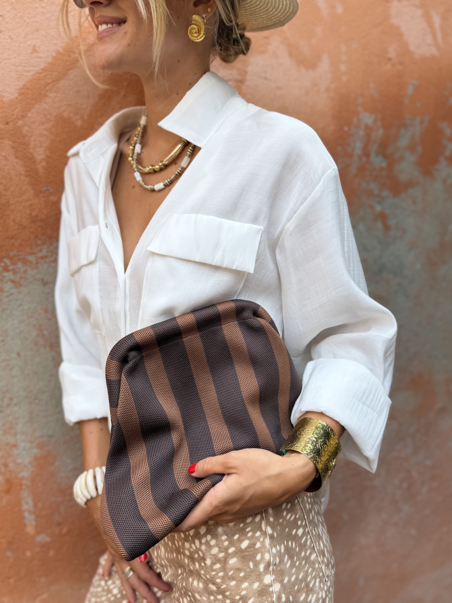 Pochette rayée chocolat
