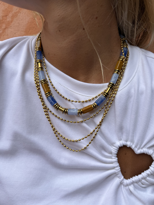 Collier perles bleues