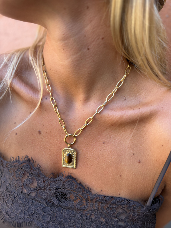 Collier doré médaillon chocolat
