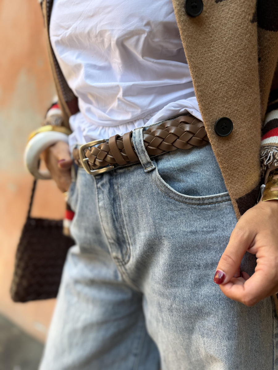 Brown braided belt