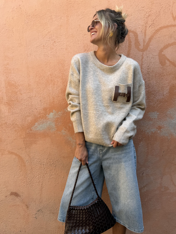 Pull H beige chiné