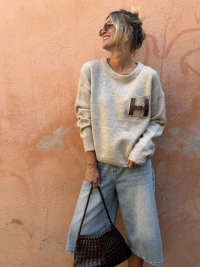 Pull H beige chiné