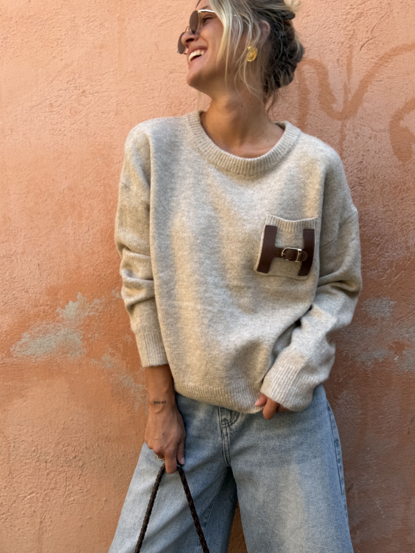 Pull H beige chiné