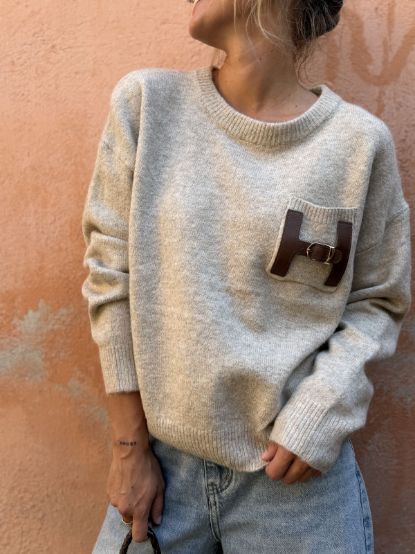 Pull H beige chiné