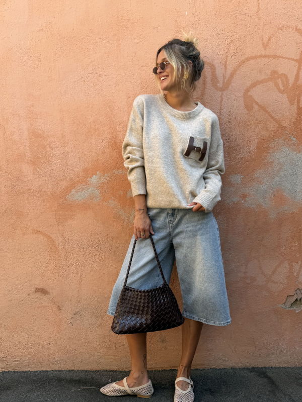 Pull H beige chiné