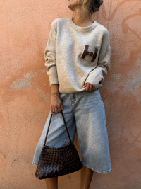 Pull H beige chiné
