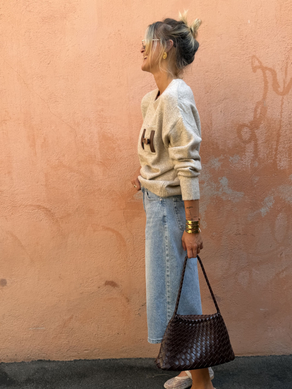 Pull H beige chiné