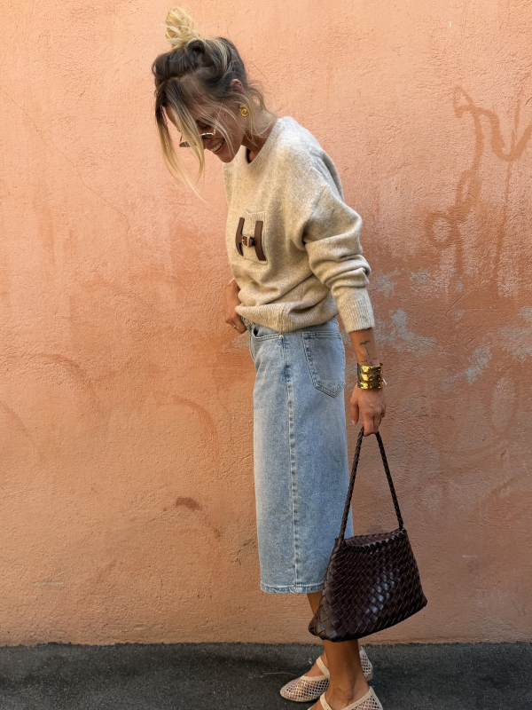 Pull H beige chiné