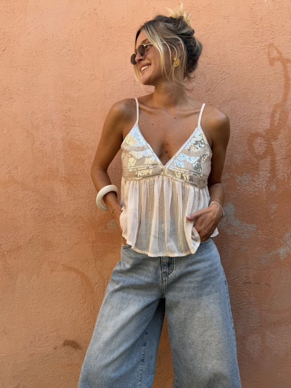 STAN écru strappy top