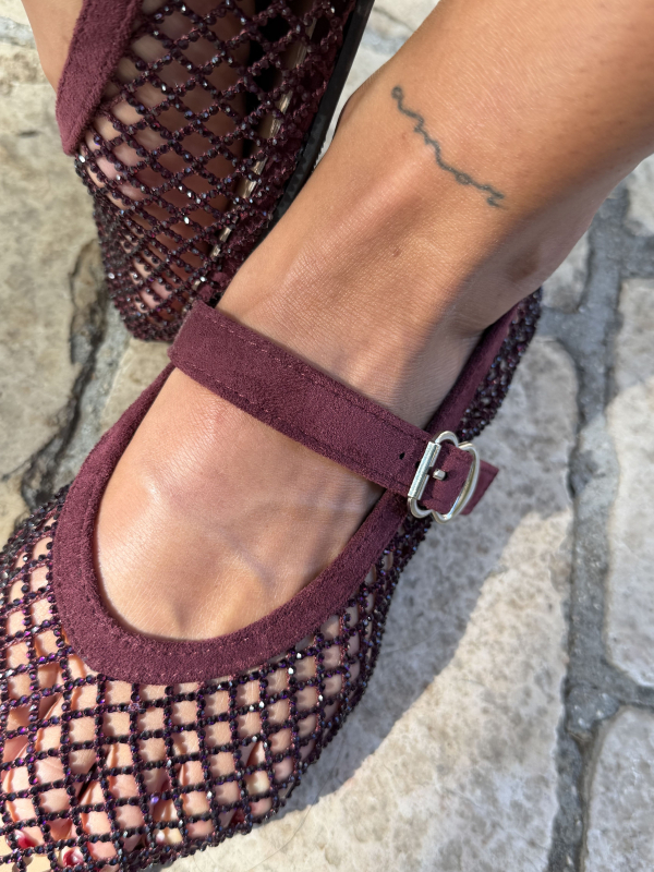 Ballerines ROMY bordeaux à strass