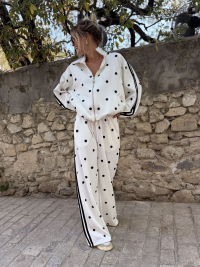 Ensemble OLIVER blanc à pois noirs
