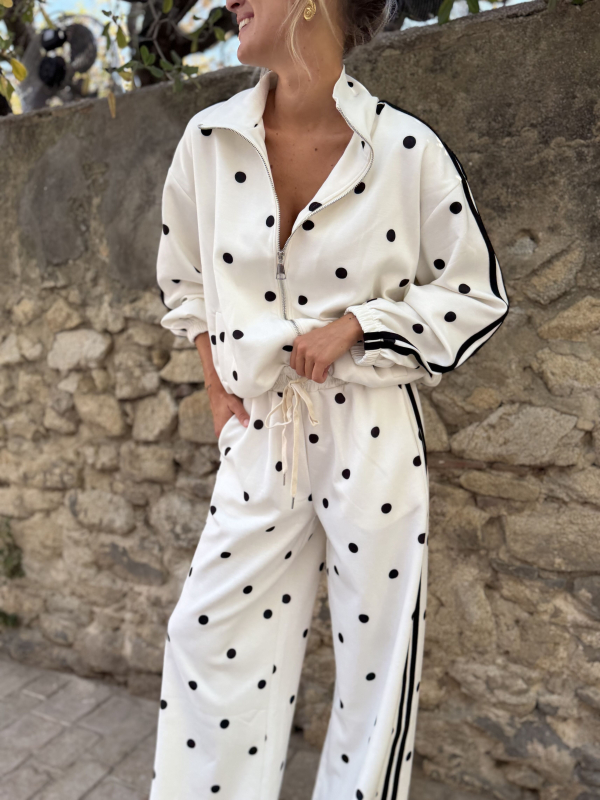 Ensemble OLIVER blanc à pois noirs