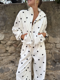 Ensemble OLIVER blanc à pois noirs