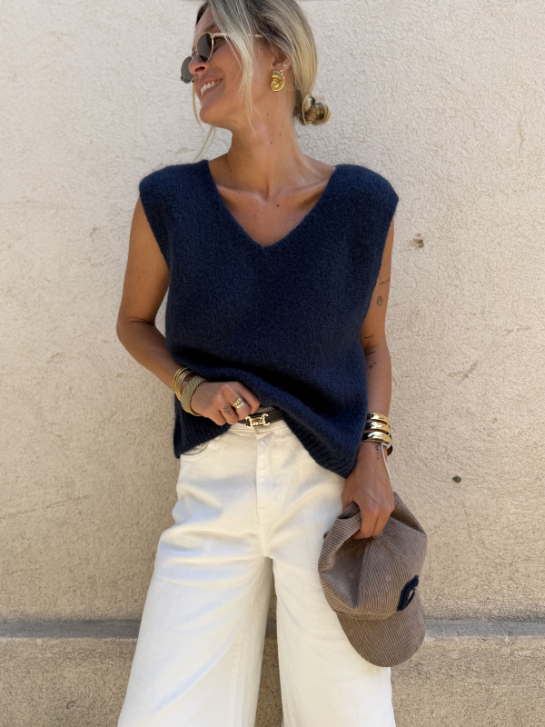 Pull AUDREY sans manches marine