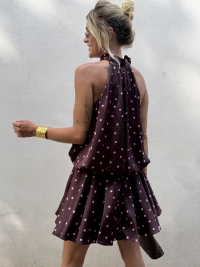 Robe FELICIA bordeaux à pois roses