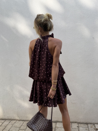 Robe FELICIA bordeaux à pois roses