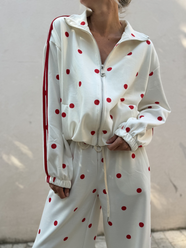 Ensemble OLIVER blanc à pois rouges
