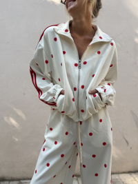 Ensemble OLIVER blanc à pois rouges