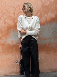 Pull beige chiné cœurs ajourés