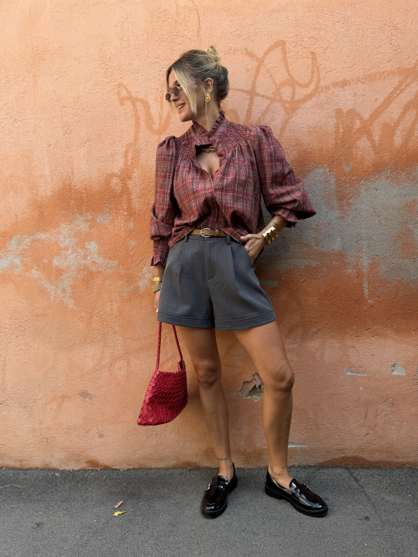 Short gris anthracite ceinture camel