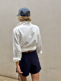 Navy shorts camel belt