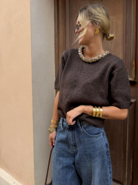 Pull JUDITH chocolat col strass
