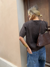 Pull JUDITH chocolat col strass