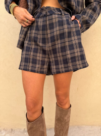 Short GABRIEL à carreaux marine & beige