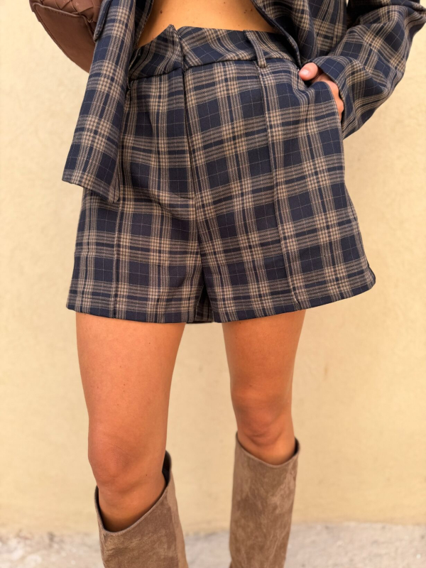 Short GABRIEL à carreaux marine & beige