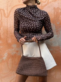 LEONE chocolate faux suede bag