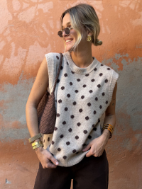 Pull PEARL sans manches beige pois choco