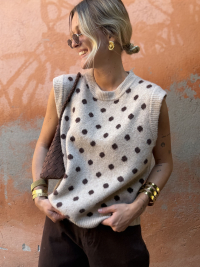 Pull PEARL sans manches beige pois choco