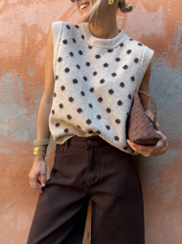 Pull PEARL sans manches beige pois choco