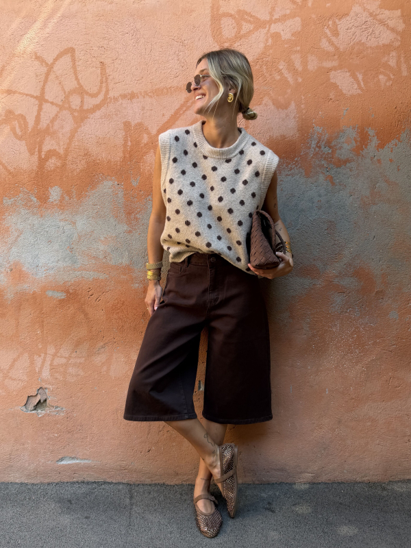 Pull PEARL sans manches beige pois choco