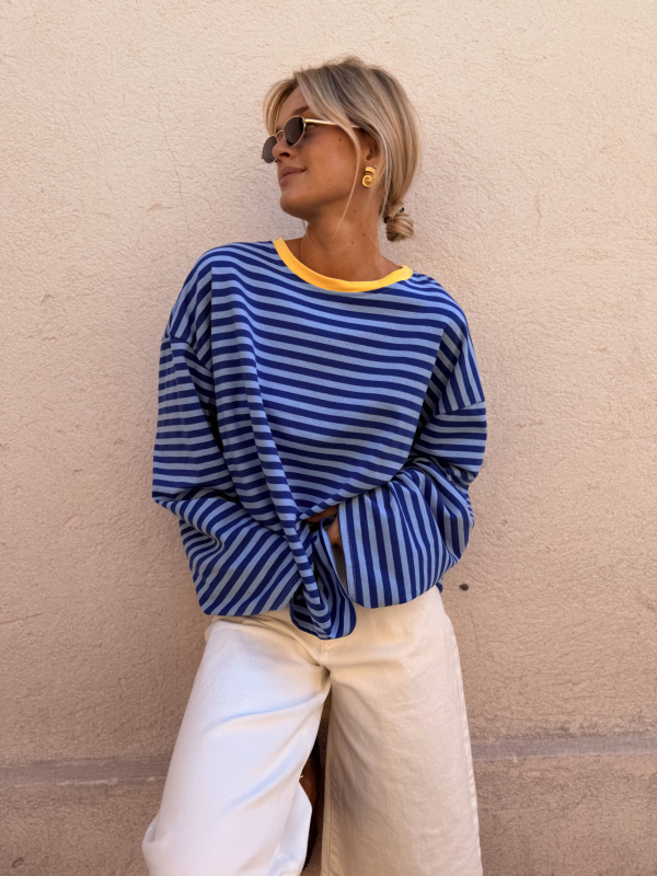 Marinière BIARRITZ bleue col jaune - Précommande