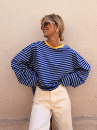 Marinière BIARRITZ bleue col jaune - Précommande