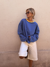 Marinière BIARRITZ bleue col jaune - Précommande