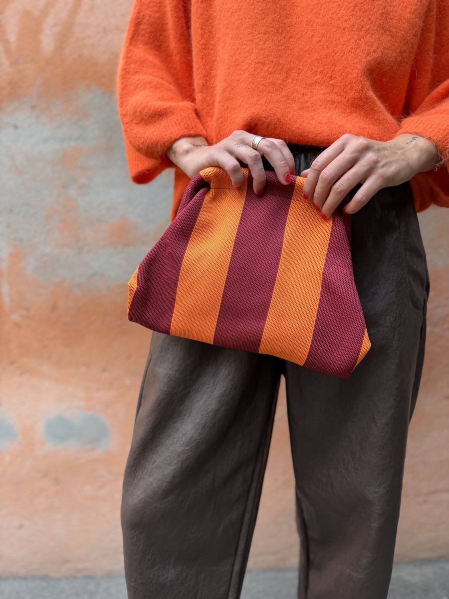 Pochette rayée orange/bordeaux