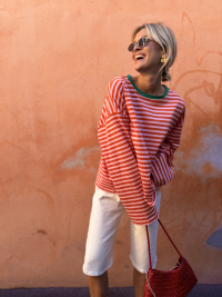 BIARRITZ pink/orange shirt green collar - Pre-order
