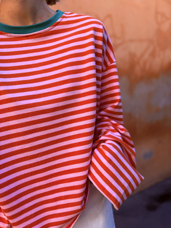 Marinière BIARRITZ rose/orange col vert - Précommande